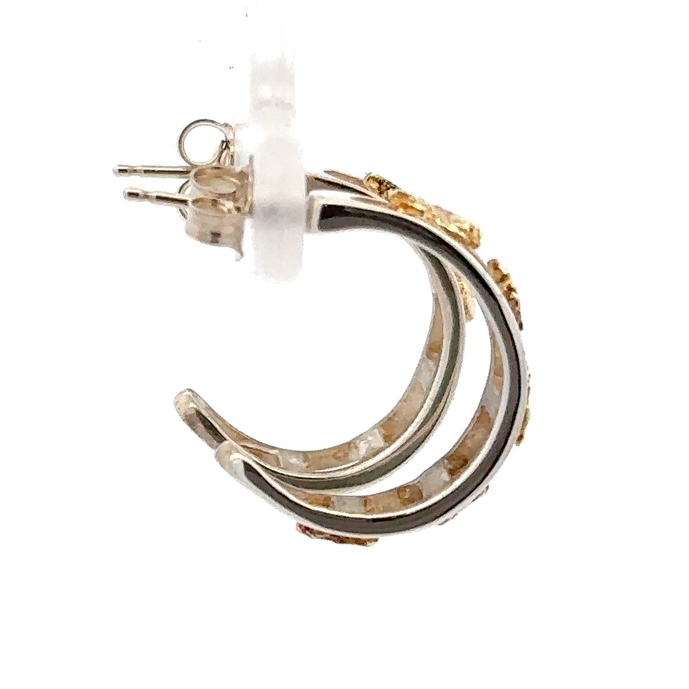 Sterling Silver & Gold Nugget Large Hoop Earrings 233244 - Image 2