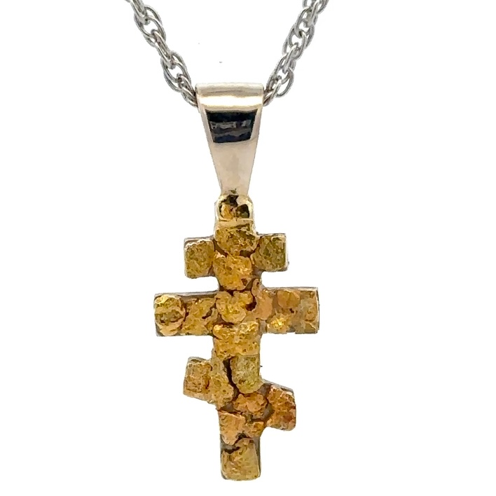 Gold Nugget & White Gold Eastern Orthodox Cross Pendant 508029
