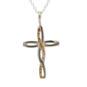Sterling Silver & Gold Nugget Ribbon Cross 509059