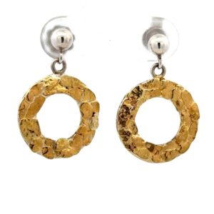 Sterling Silver & Gold Nugget Circle Dangling Earrings 512371