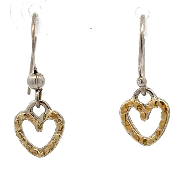 Sterling Silver & Gold Nugget Heart Dangling Earrings 512730