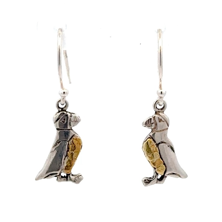 Sterling Silver & Gold Nugget Puffin Dangling Earrings 512731