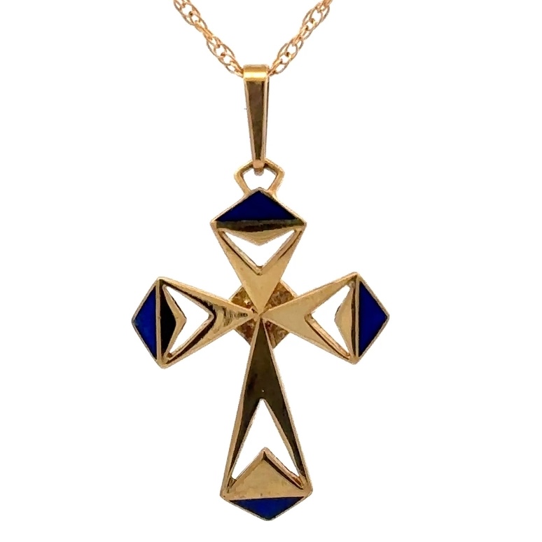 18K & Blue Enamel Cross Estate Pendant 5792