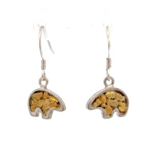 Sterling Silver & Gold Nugget Bear Dangling Earrings 629646