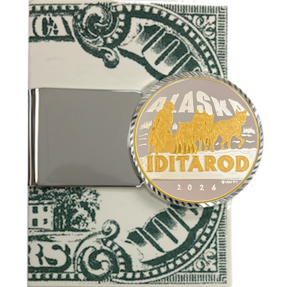 Money Clip with 1 oz. or 1/4 oz. Official 2026 Iditarod Medallion - Image 2