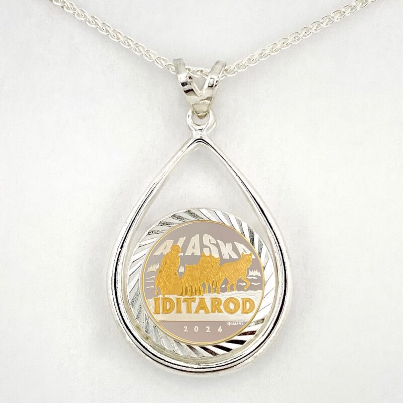 2026 Official Iditarod 1/10 oz Gold Relief Teardrop Pendant