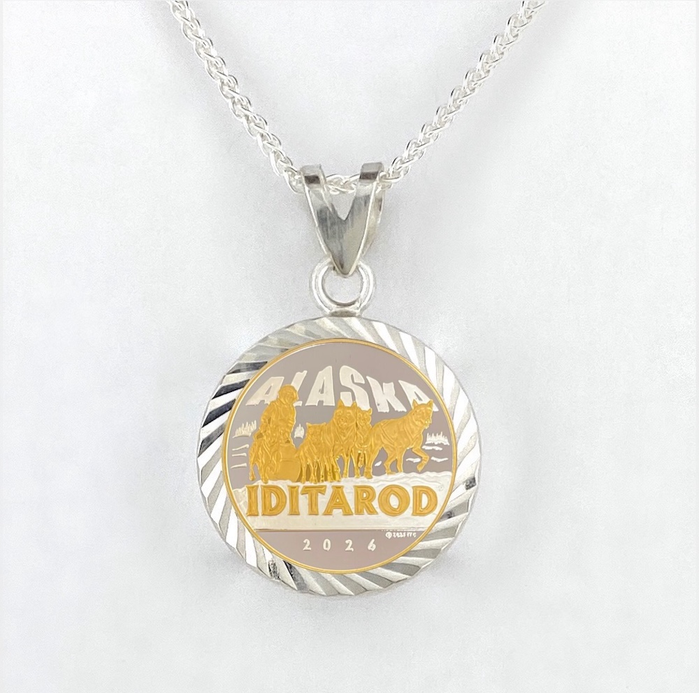 2026 Official Iditarod 1/10 oz Gold Relief Diamond Cut Pendant