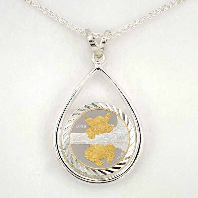 Official 2026 State Bear Cub 1/10 oz Gold Relief Teardrop Pendant