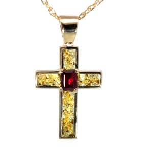 Gold Nugget & Ruby Cross Pendant