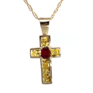Gold Nugget & Ruby Cross Pendant