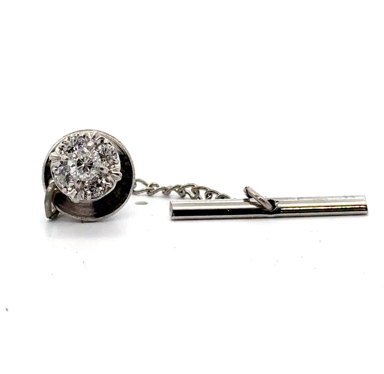 Estate 14K White Gold & Diamond Tie Tack 070757