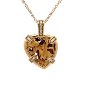 Gold Nugget & Diamond Heart Pendant 074250