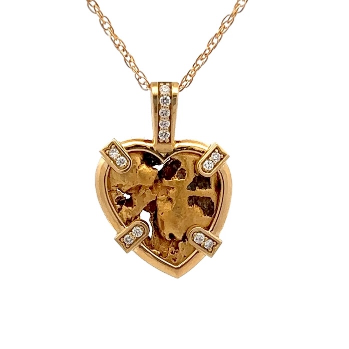 Gold Nugget & Diamond Heart Pendant 074250