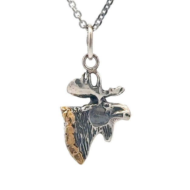 Sterling Silver & Gold Nugget Moose Pendant NTT017