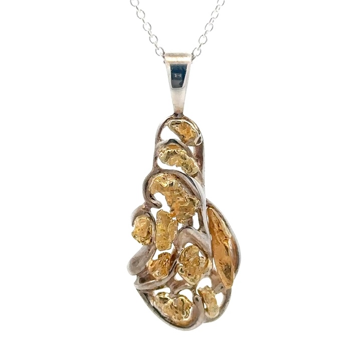 Sterling Silver & Gold Nugget FreeForm Pendant PN349NSSX