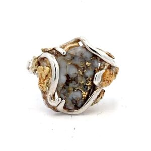 Sterling Silver & Gold Nugget Gold Quartz Ladies Ring RL232QSS