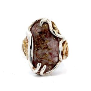 Sterling Silver & Gold Nugget Gold Quartz Ladies Ring RL232XLQSS