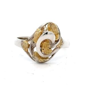 Sterling Silver & Gold Nugget Ladies Ring RL254SS