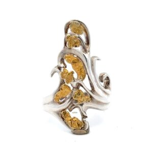 Sterling Silver & Gold Nugget Ladies Ring RL469NSS