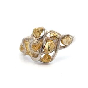 Sterling Silver & Gold Nugget Ladies Ring RL568NSS