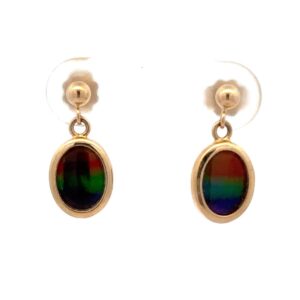 14K Small Oval Ammolite Earrings 077020