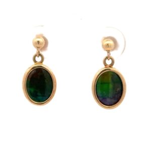 14K Medium Oval Ammolite Earrings 077023