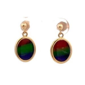 14K Large Oval Ammolite Earrings 077026