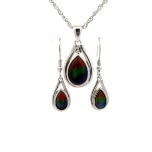 Ammolite Pendant & Earrings Sterling Silver Teardrop Set AMOLSSSETDANGDIA