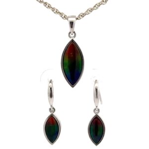 Ammolite Pendant & Earrings Sterling Silver Marquise Set AMOLSSSETDANGMARQ