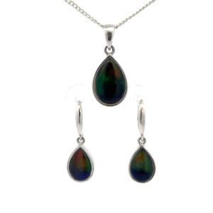 Ammolite Pendant & Wire Earrings Teardrop Sterling Silver Set AMOLSSSETDANGTD