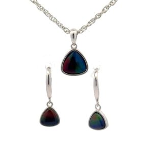 Ammolite Pendant & Wire Earring Sterling Silver Triangle Set AMOLSSSETDANGTRI