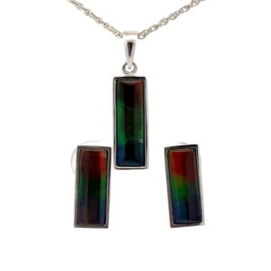Ammolite Pendant & Earrings Sterling Silver Rectangle AMOLSSSETREC