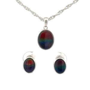 Ammolite Pendant & Earrings Oval Sterling Silver Set AMOLSSSETROUND