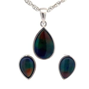 Ammolite Pendant &  Earring Teardrop Sterling Silver Set AMOLSSSETTDP