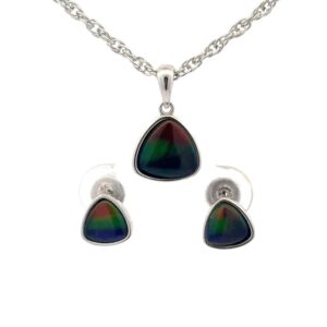 Ammolite Pendant & Earring Sterling Silver Triangle Set AMOLSSSETTRI