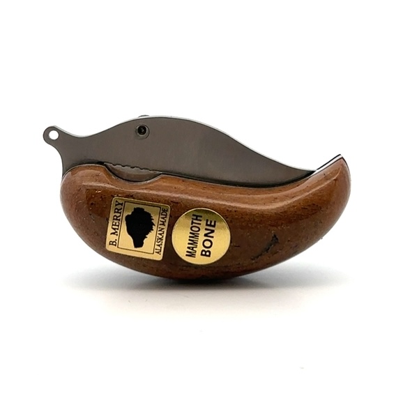 Mammoth Bone Handle Ulu Style Pocket Knife - Image 2