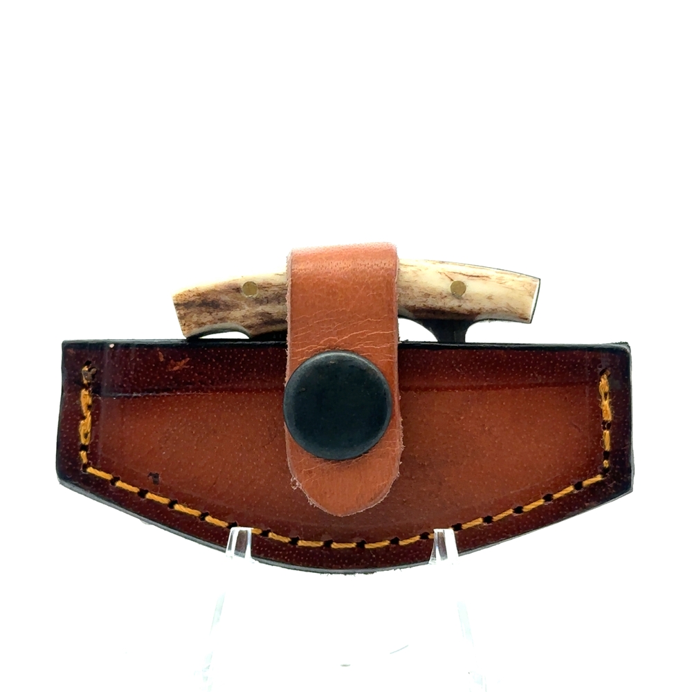 Mini Deer Antler Handle Damascus Ulu - Image 2