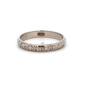 White Gold Carved Ladies Estate Band 078140