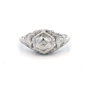14K Diamond Ring With Beautiful Filigree 078252