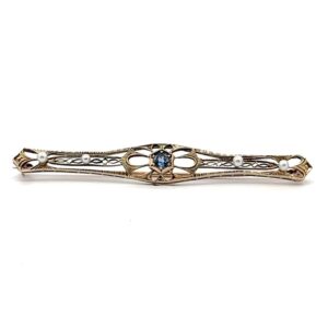 14K Sapphire & Pearl Estate Pin 078268