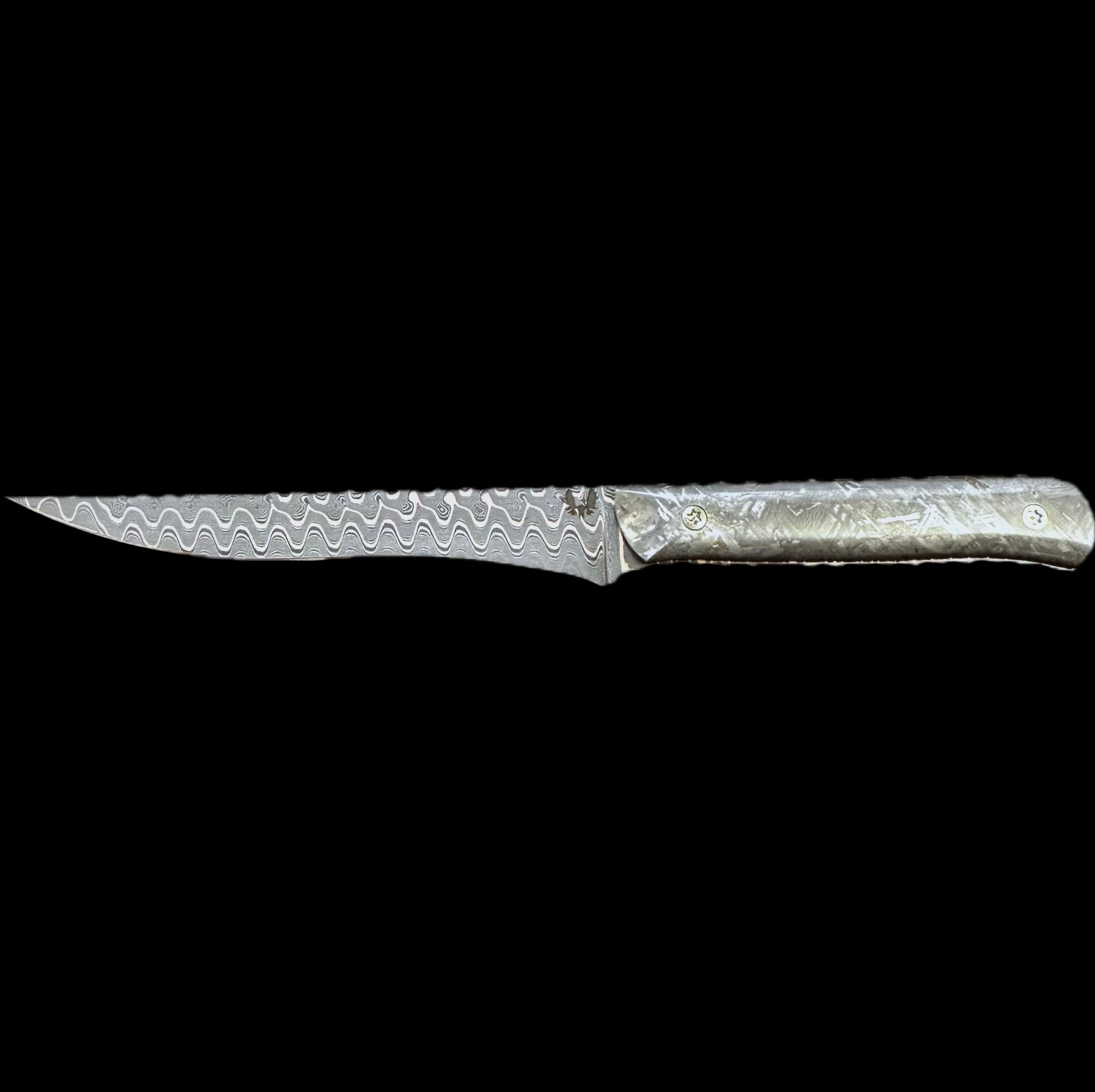 6" Fillet Knife With Copper Damascus & Solid Meteorite 7596