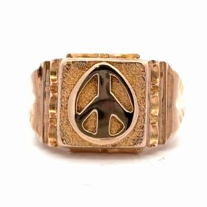 18K Yellow Gold Peace Sign Mens Estate Ring 075858