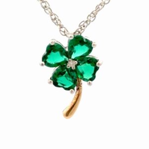 4 Leaf Clover Green Glass Estate Pendant 078299