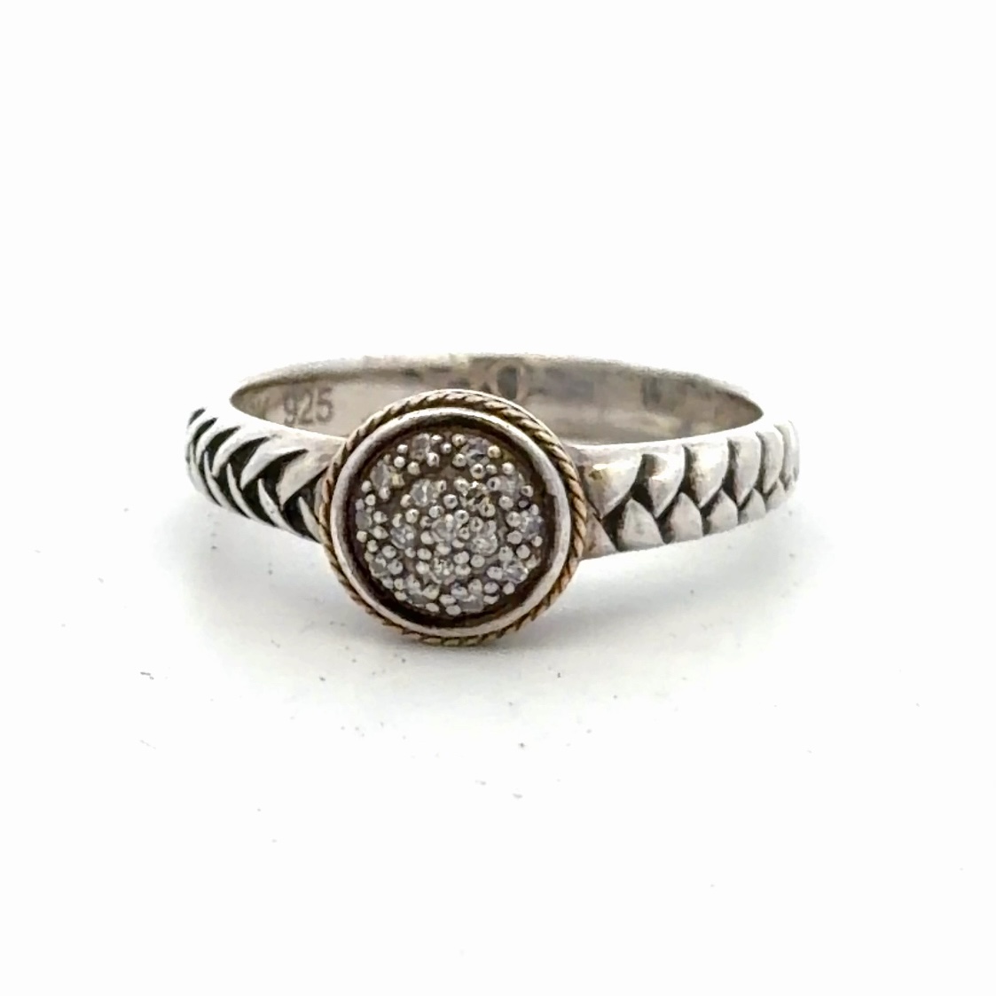 Sterling Silver &18K Diamond Ladies Estate Ring 090113