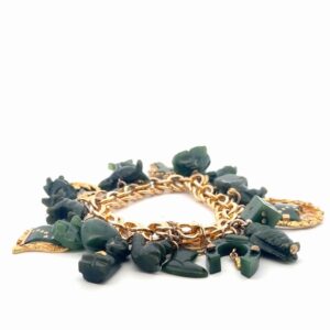 14K Gold Bracelet With Jade & Gold Charms Estate 078355